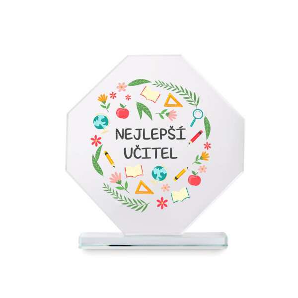 Skleněná trofej v dárkové krabičce "Nejlepší učitel"