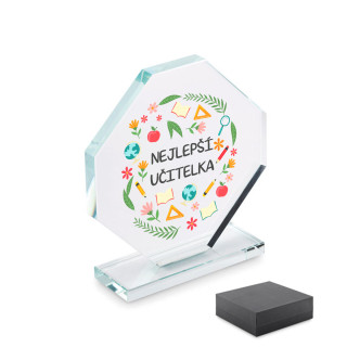 Skleněná trofej v dárkové krabičce "Nejlepší učitelka"