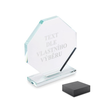 Skleněná trofej v dárkové krabičce "RUMBO" s vybraným textem