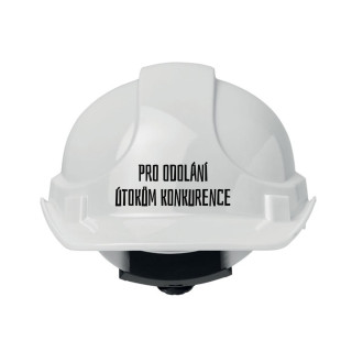 Stavební helma "Pro odolání útokům konkurence"