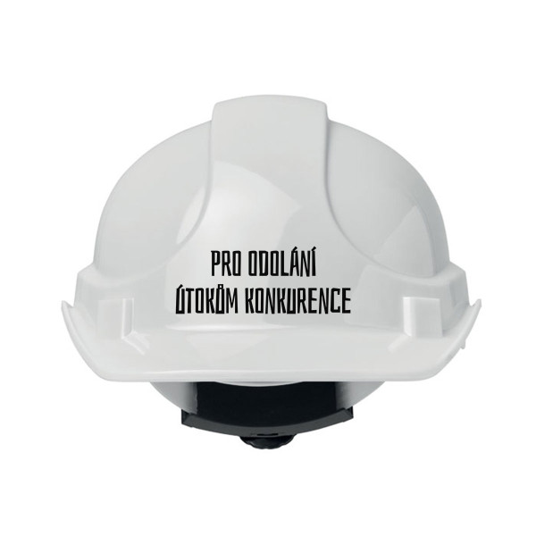 Stavební helma "Pro odolání útokům konkurence"