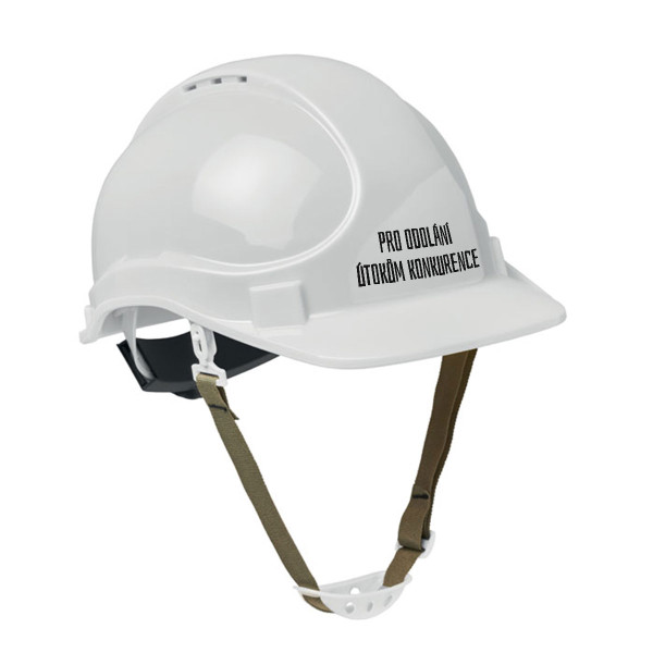 Stavební helma "Pro odolání útokům konkurence"