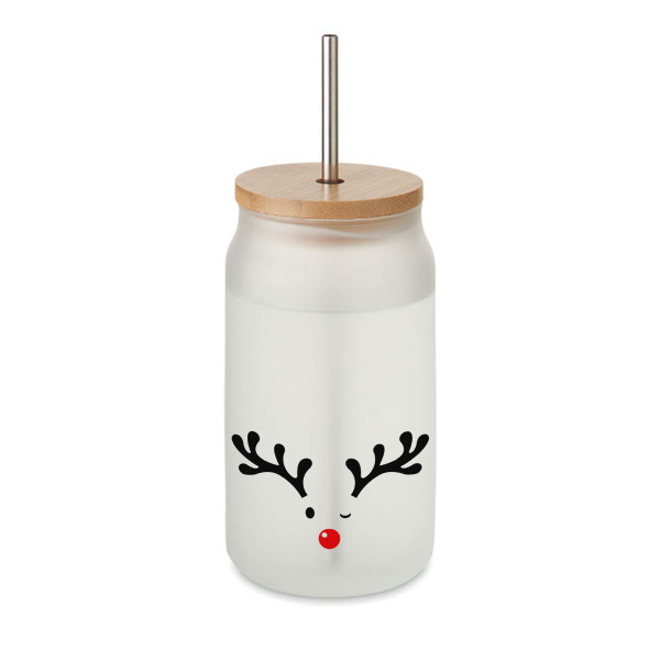 Skleněná sklenice s kovovou slámkou "Malý los", 400ml