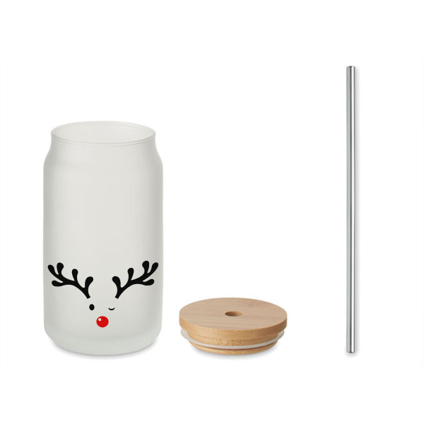 Skleněná sklenice s kovovou slámkou "Malý los", 400ml