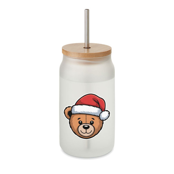 Skleněná sklenice s kovovou slámkou "Teddy bear", 400ml