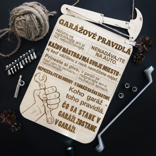 Dřevěná gravírovaná destička "Pravidla garáže"