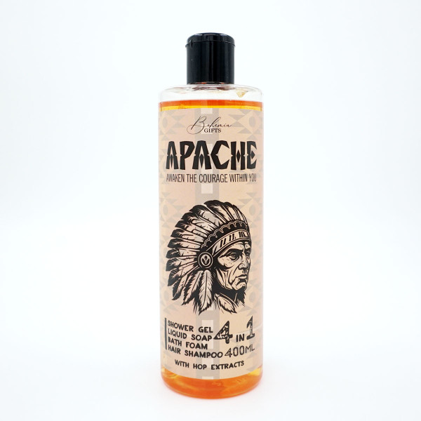 Pánský sprchový gel, šampon, pěna a mýdlo 4v1 „Apache“ (400ml) Pánský sprchový gel, šampon, pěna a mýdlo 4v1 „Apache“ (400ml)
