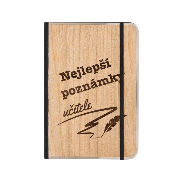 Zápisník formátu A5 s dřevěnou vazbou "Poznámky nejlepší učitelky"